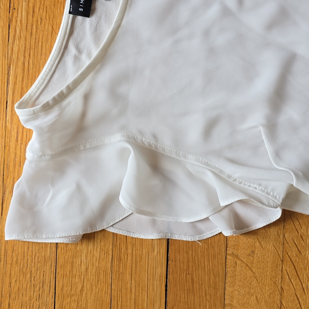 Simply Styled, Off-White, Ruffled Cap Sleeve, Scoop Neckline, Off-White Top, S - Picture 3 of 8